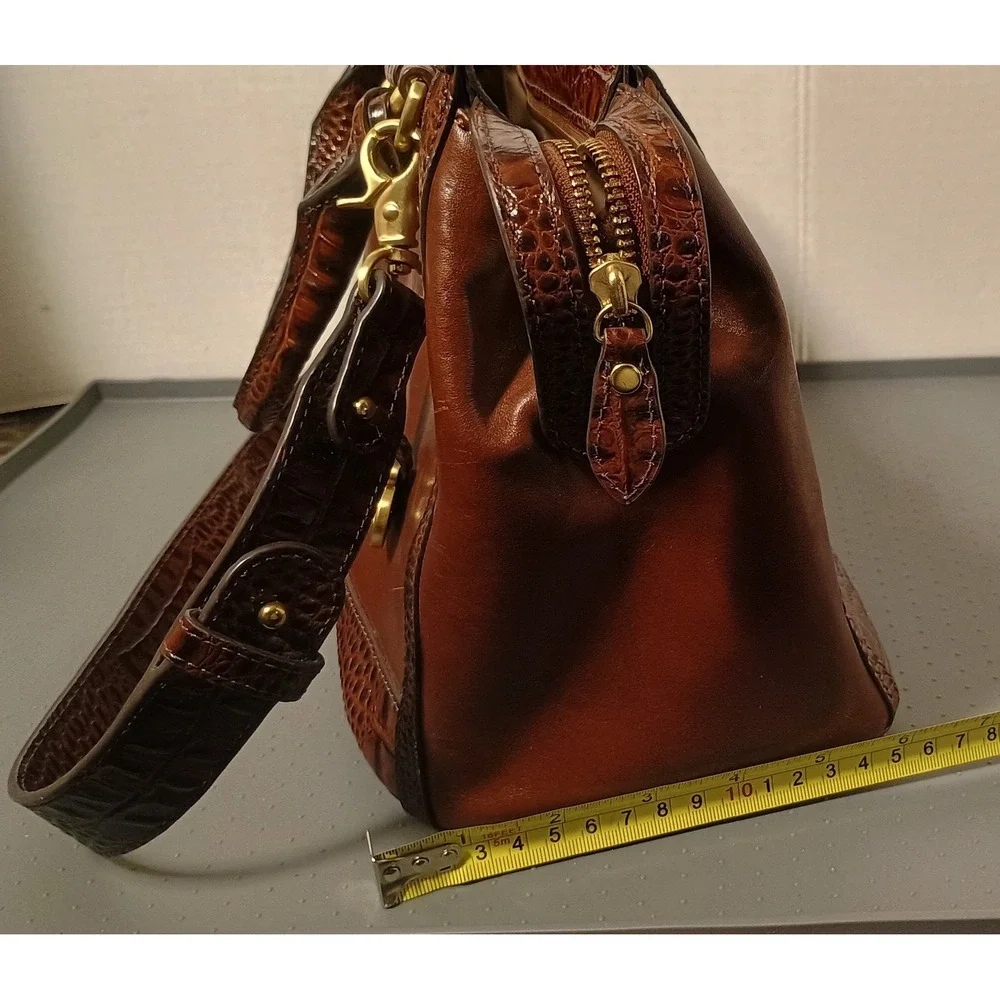 Brahmin Satchel Bag Womens Medium Brown Croc Embossed Leather Crossbody